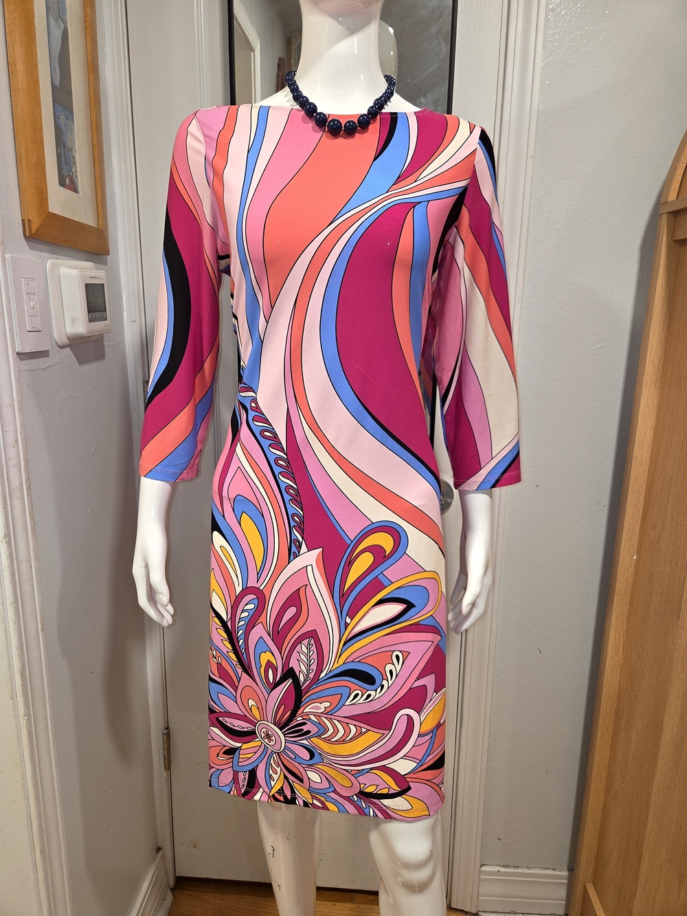 London Times Pink Multi-Color Abstract Floral Sheath Dress Sz L